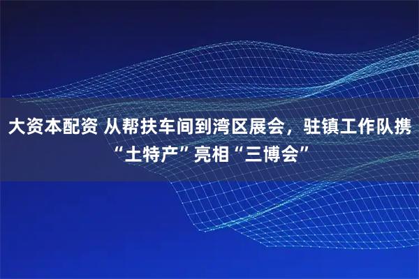 大资本配资 从帮扶车间到湾区展会，驻镇工作队携“土特产”亮相“三博会”